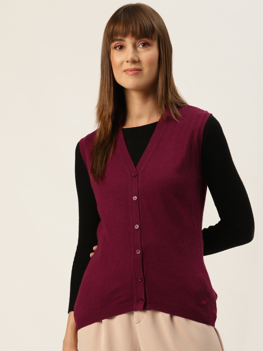 

Monte Carlo Women Maroon Solid Cardigan