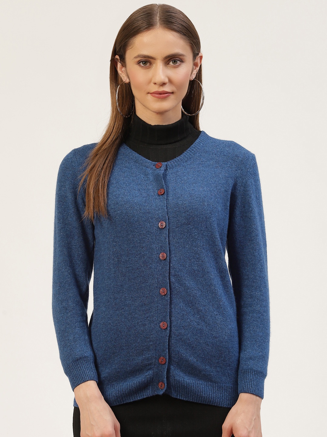 

Monte Carlo Women Blue Solid Round Neck Cardigan