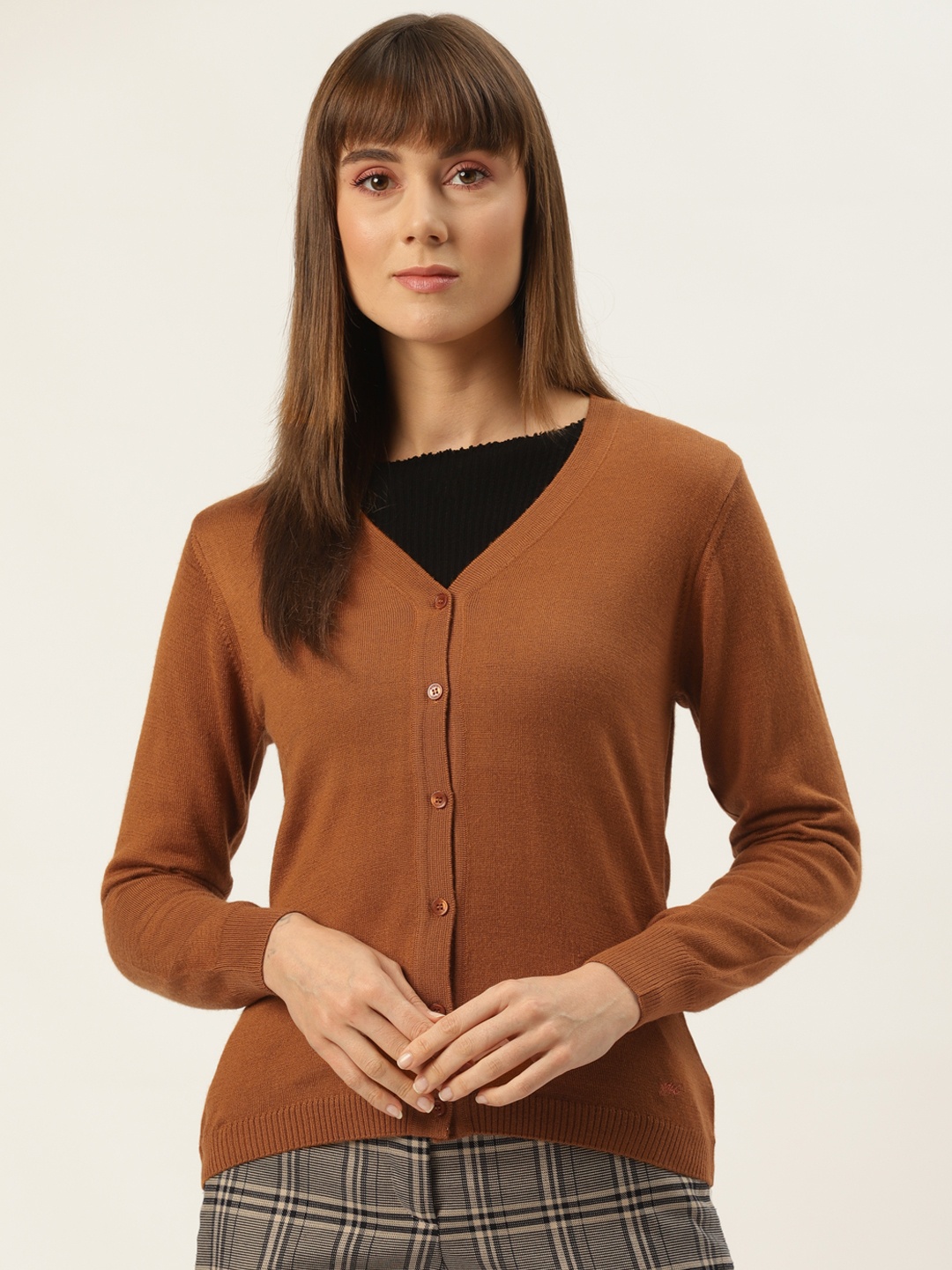 

Monte Carlo Women Rust Orange Solid Cardigan