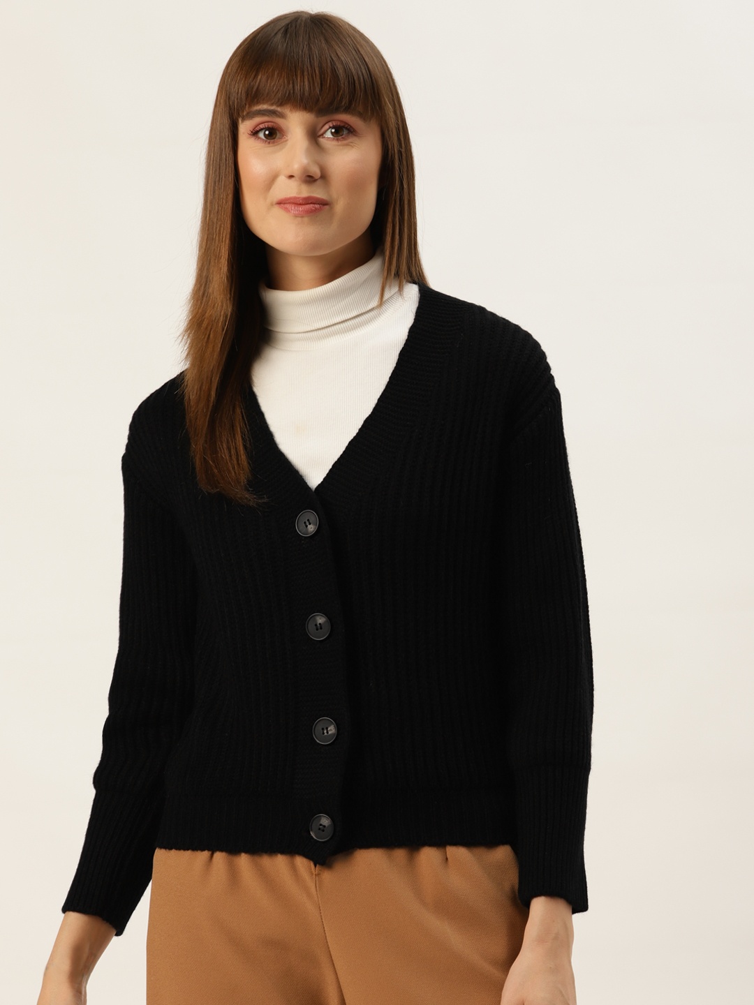 

Monte Carlo Women Black Ribbed Cardigan