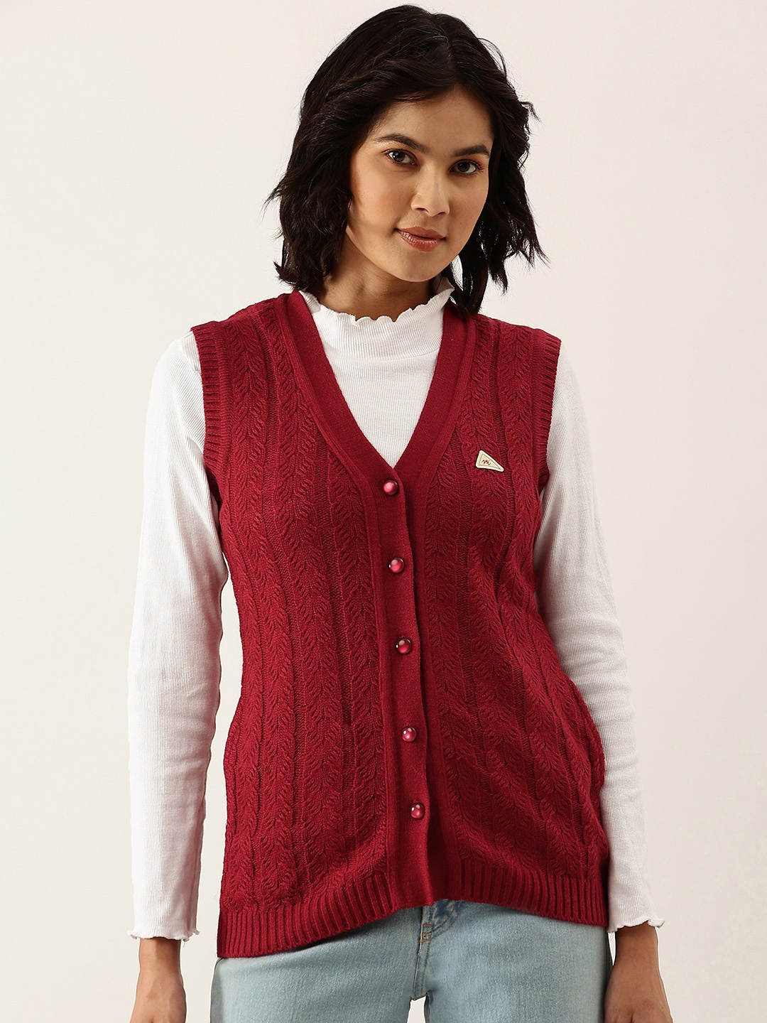 

Monte Carlo Women Maroon Cable Knit Cardigan