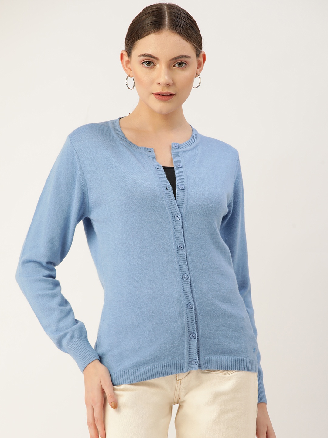 

Monte Carlo Women Blue Solid Knitted Cardigan
