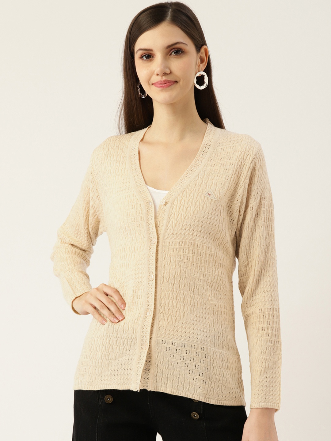 

Monte Carlo Women Beige Self-Design Cardigan