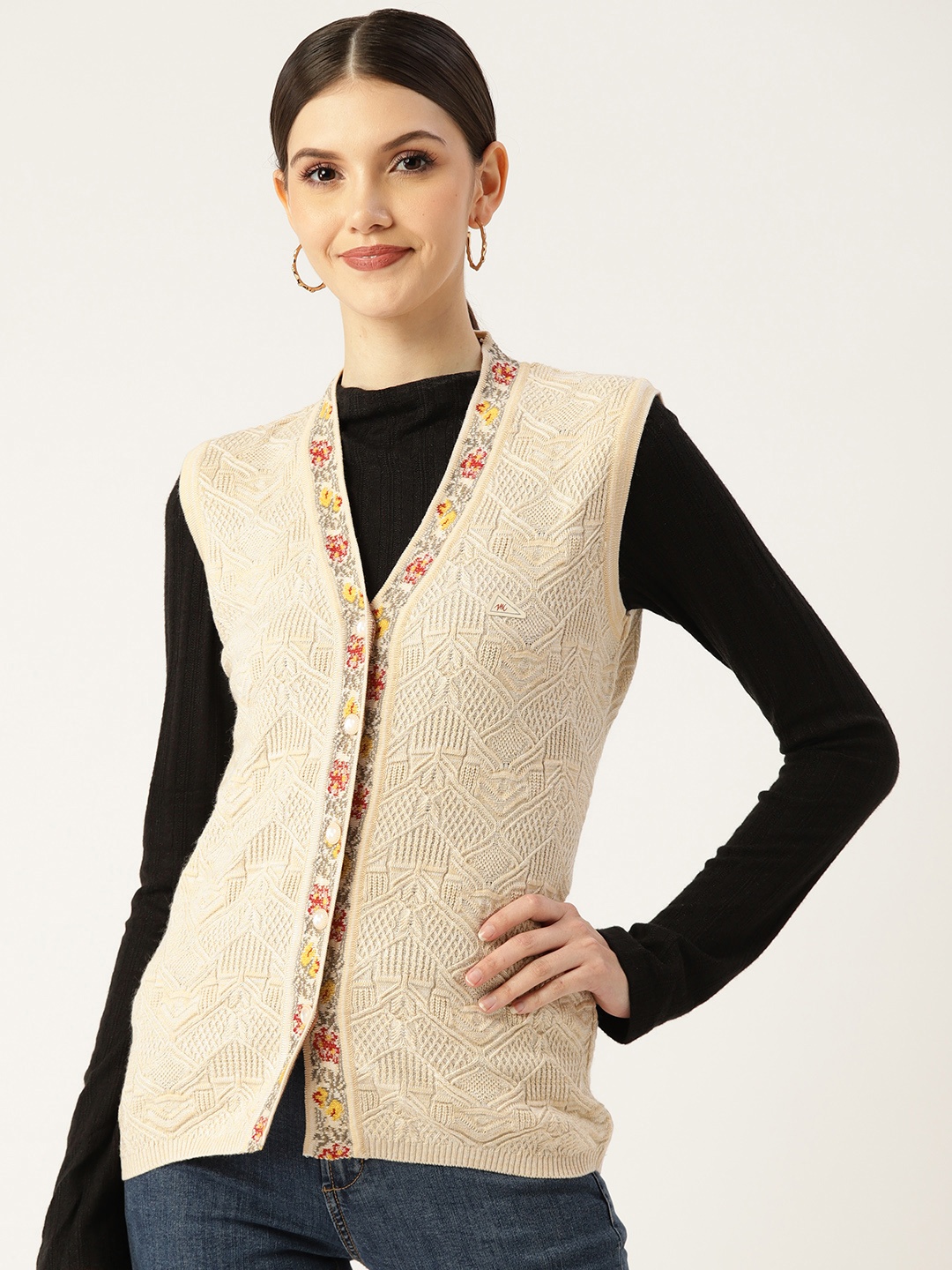 

Monte Carlo Women Cream-Coloured Cable Knit Cardigan