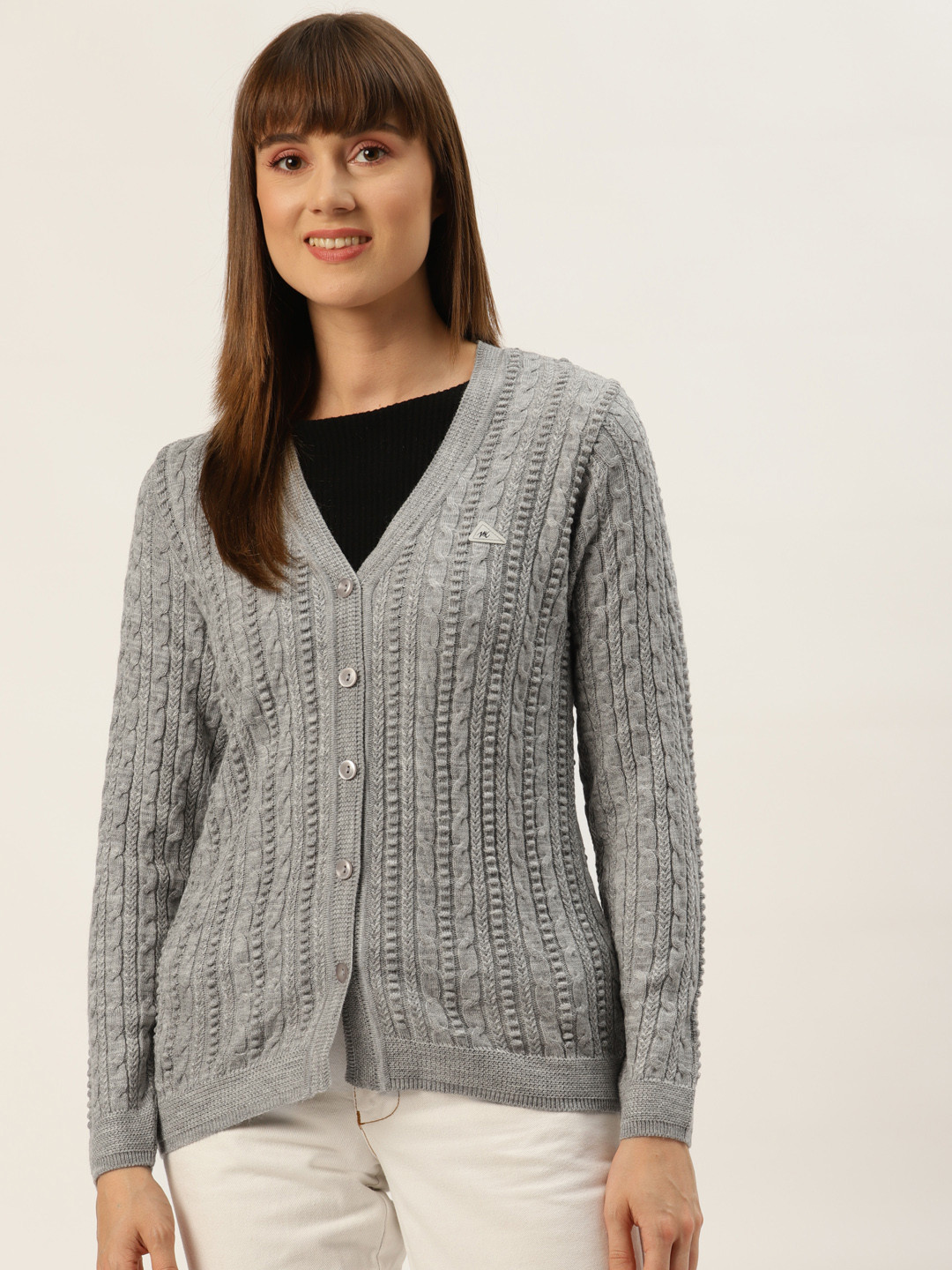 

Monte Carlo Women Grey Cable Knit Cardigan