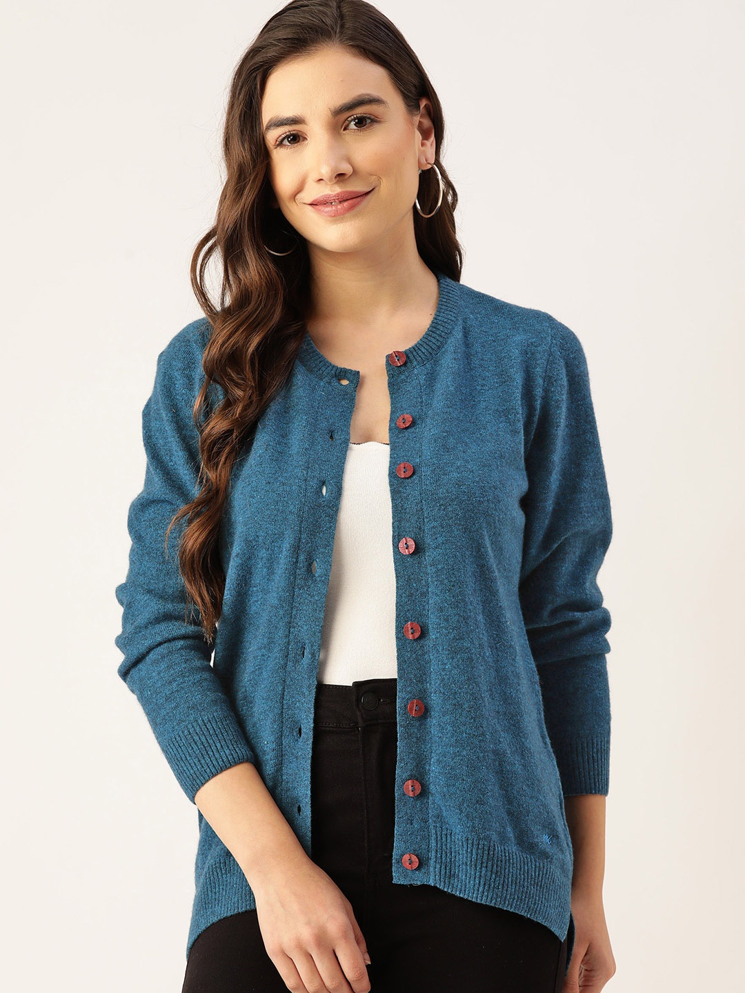 

Monte Carlo Women Teal Blue Solid Woollen Cardigan