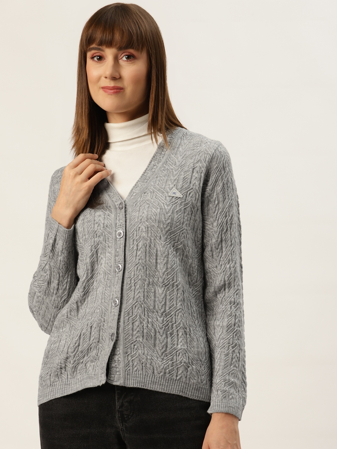 

Monte Carlo Women Grey Cable Knit Cardigan