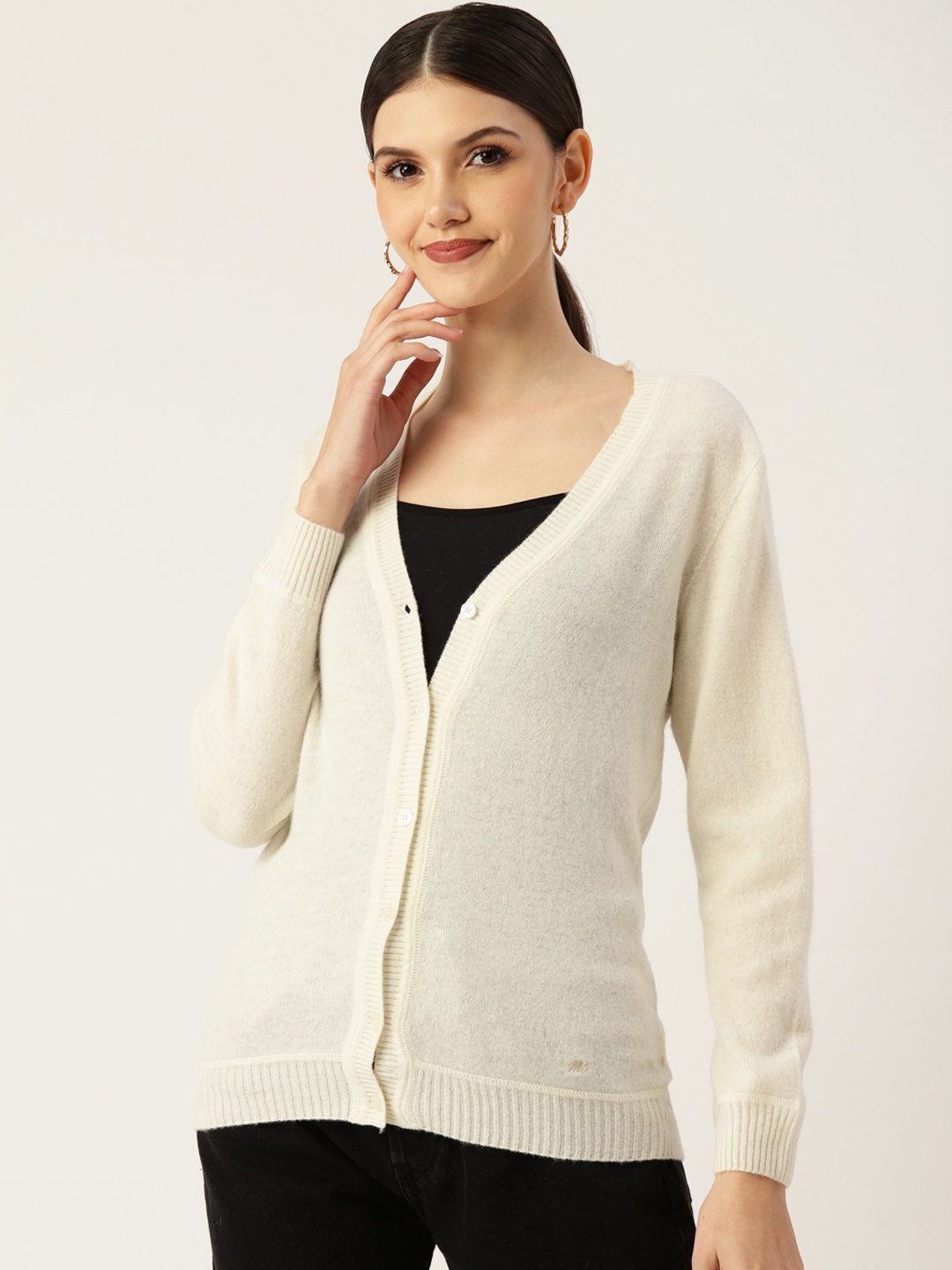 

Monte Carlo Women Off White Solid Wool Cardigan