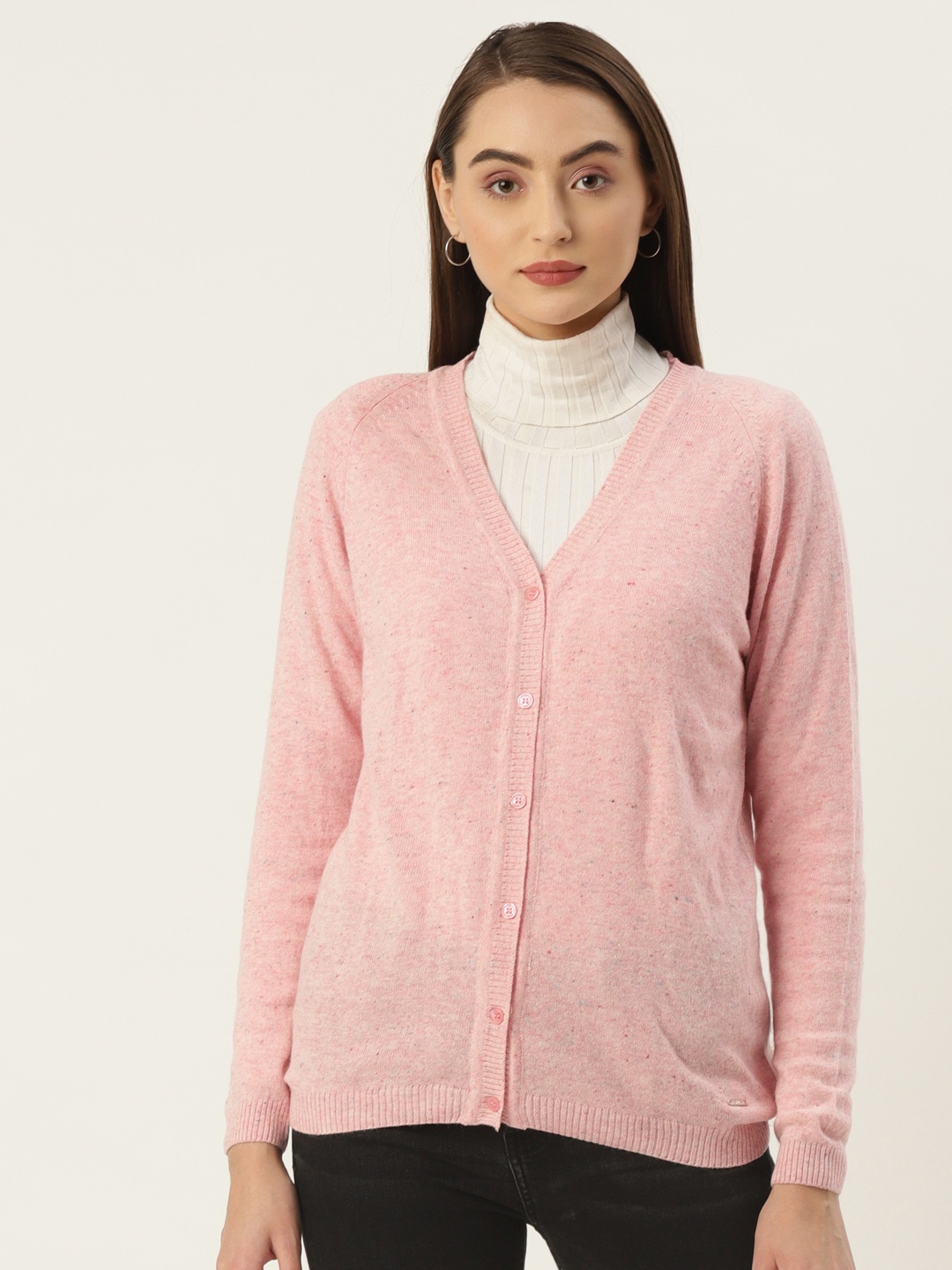 

Monte Carlo Women Pink Solid Raglan Sleeves Cardigan