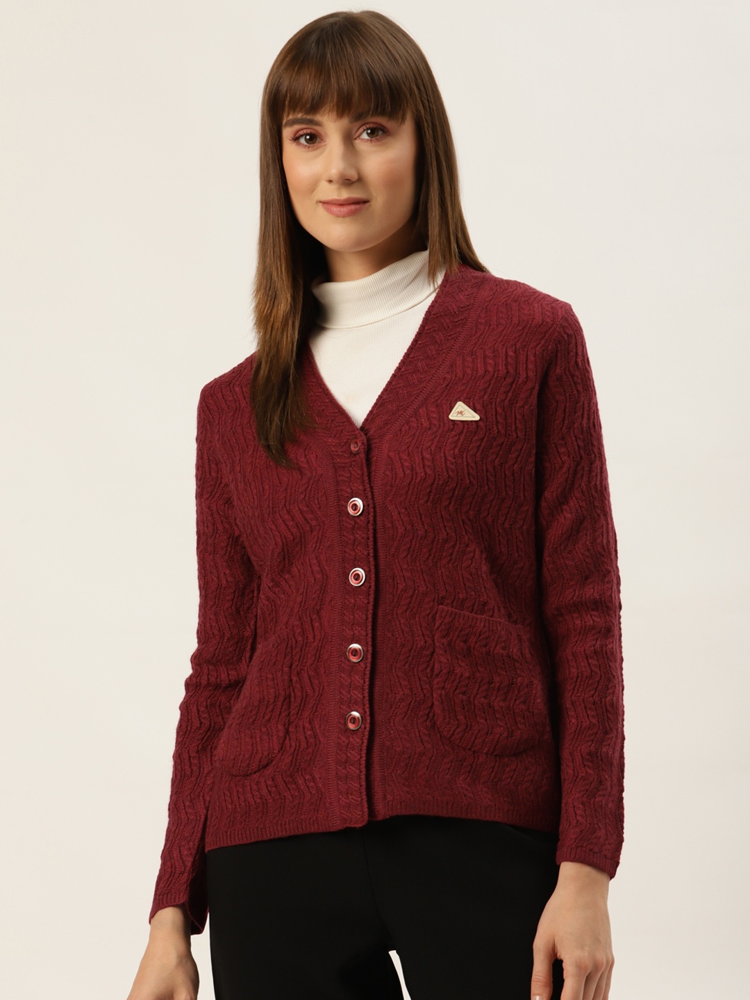 

Monte Carlo Women Maroon Cable Knit Cardigan
