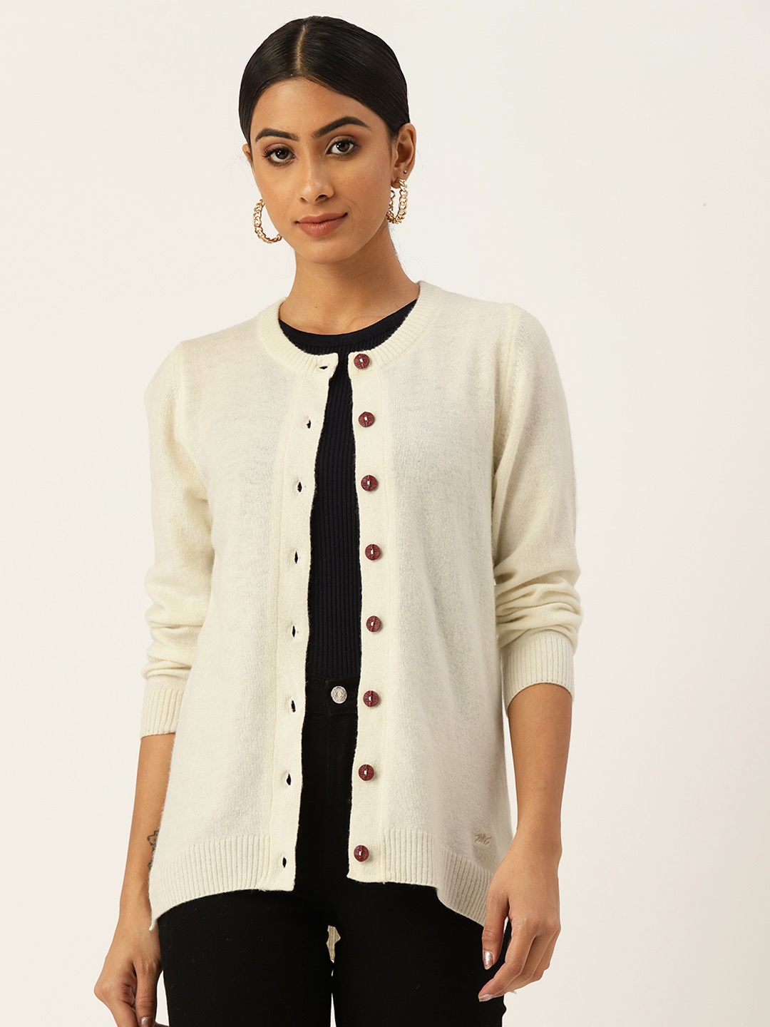 

Monte Carlo Women Off White Solid Cardigan