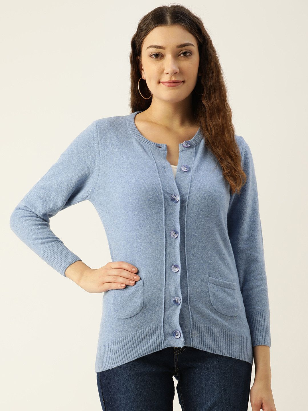 

Monte Carlo Women Blue Solid Full Sleeves Cardigan With Pockets