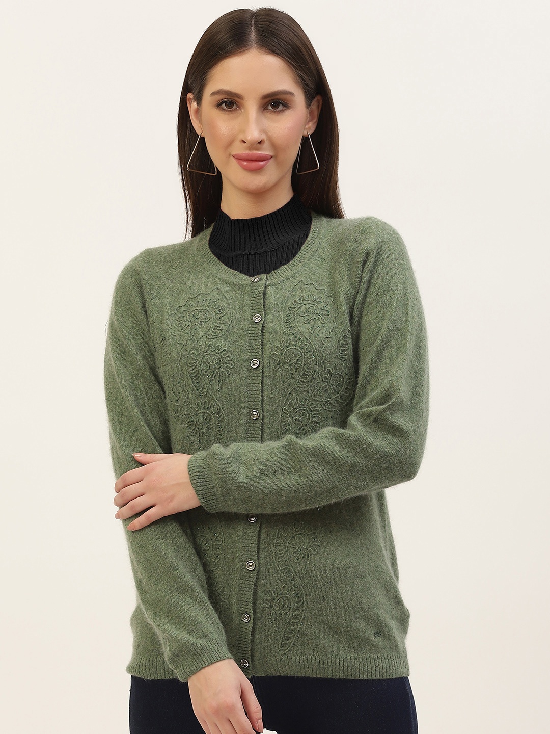 

Monte Carlo Women Green Wool Floral Sweater
