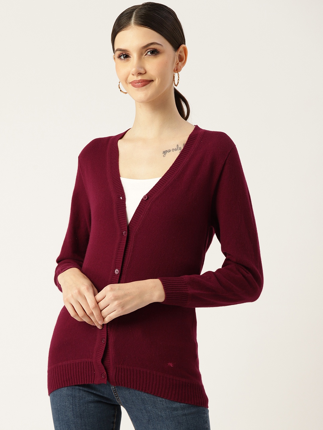 

Monte Carlo Women Maroon Solid Wool Cardigan