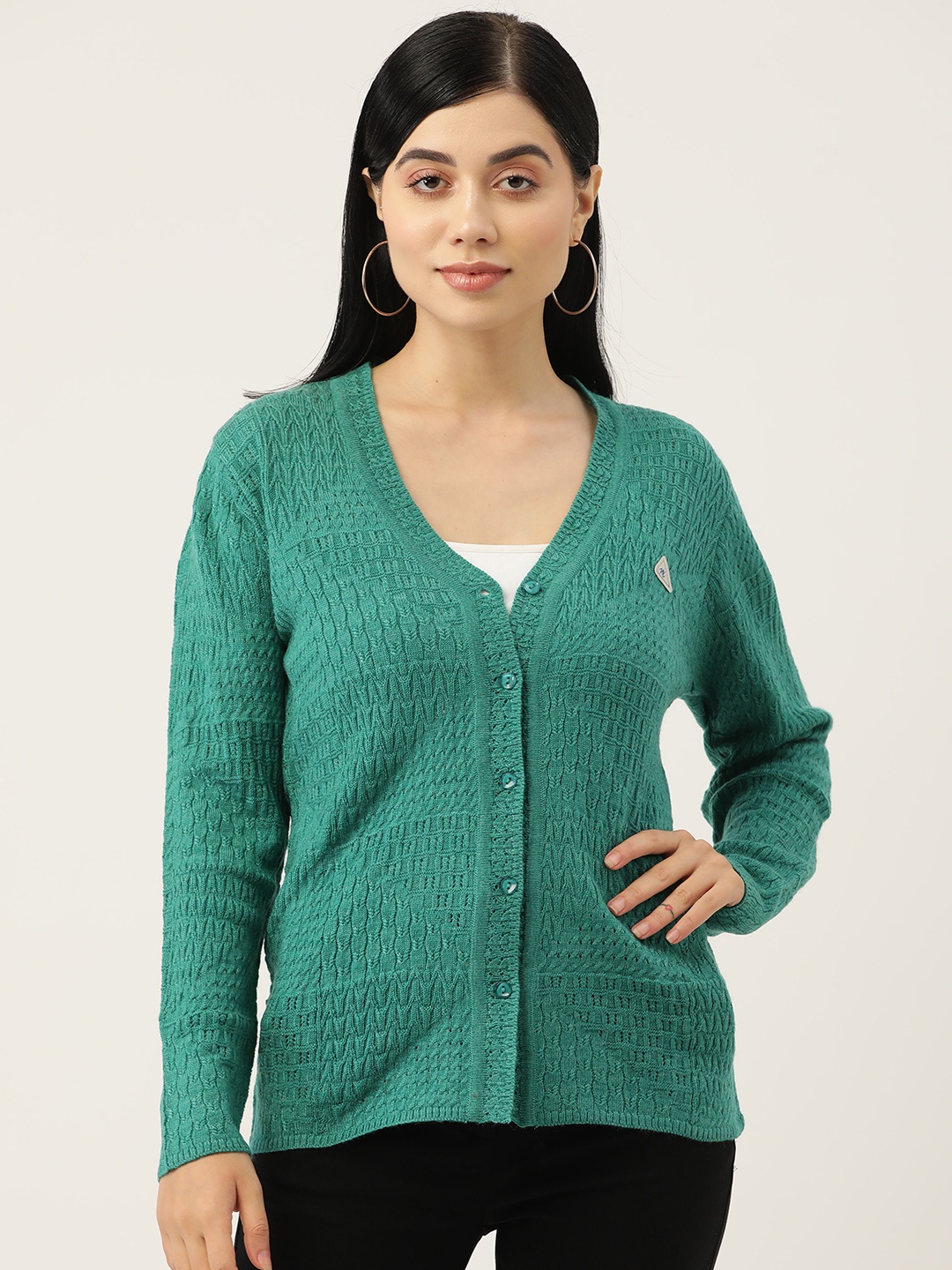

Monte Carlo Women Green Open Knit Cardigan