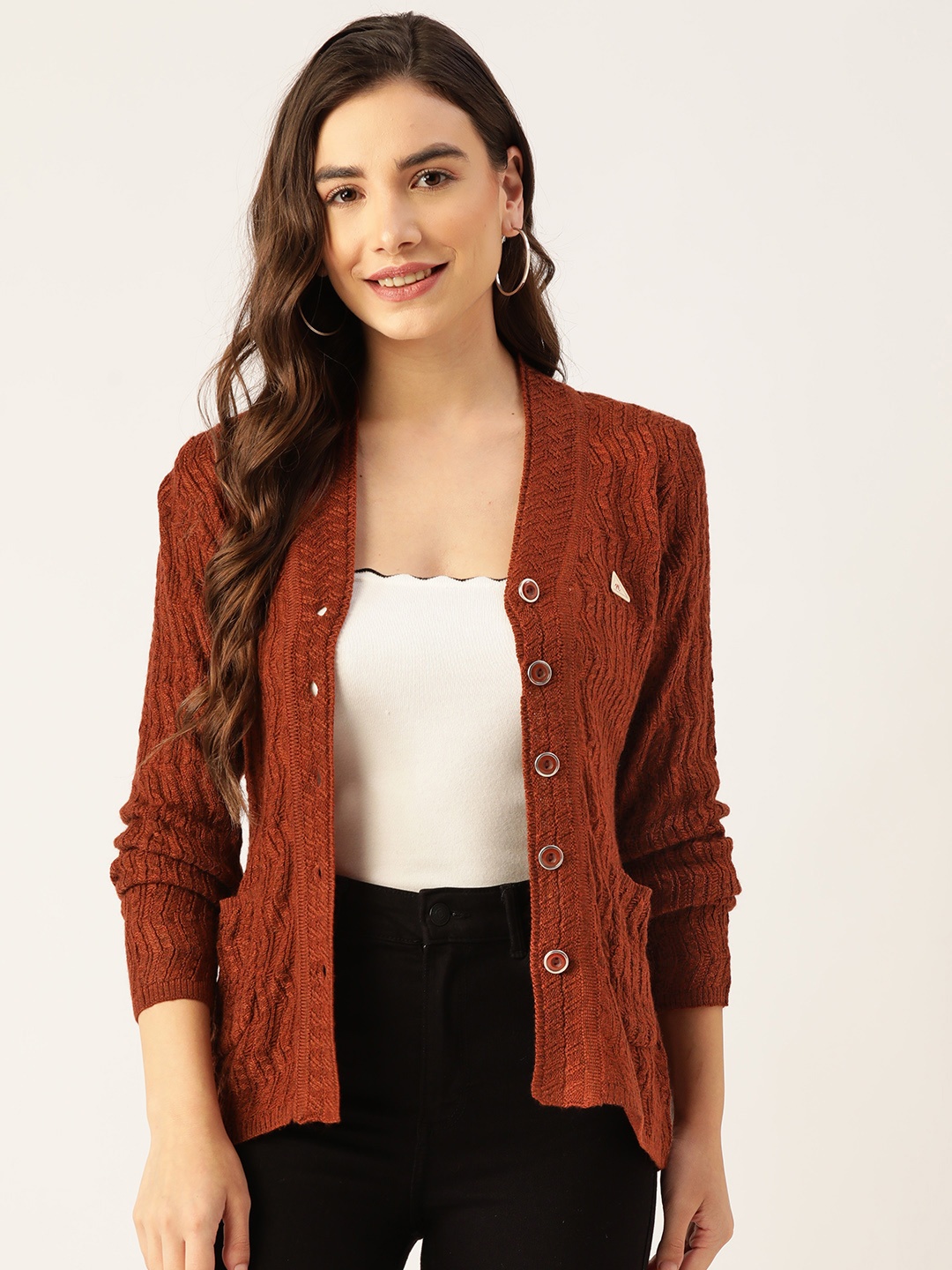 

Monte Carlo Women Brown Self-Design Woollen Cardigan