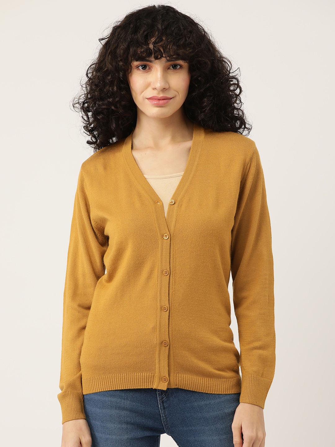 

Monte Carlo Women Mustard Yellow Solid Cardigan