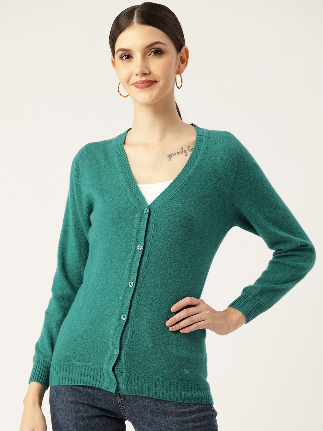 

Monte Carlo Women Sea Green Solid Wool Cardigan