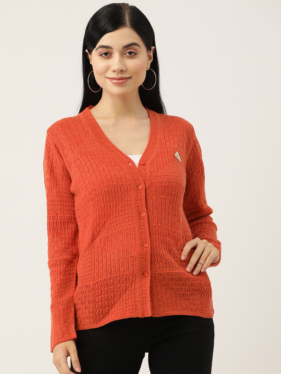 

Monte Carlo Women Orange Open Knit Cardigan