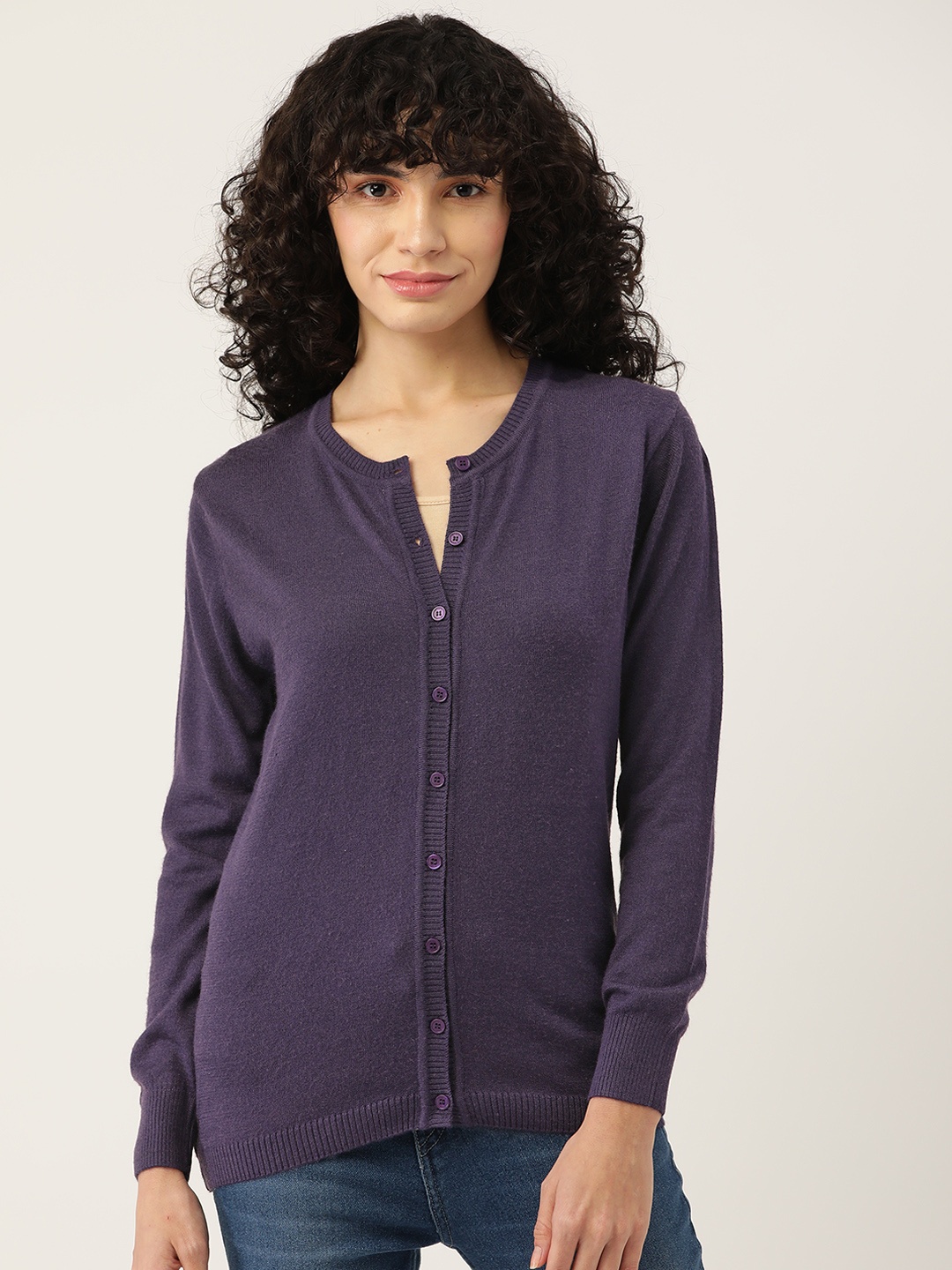 

Monte Carlo Women Aubergine Solid Cardigan, Purple