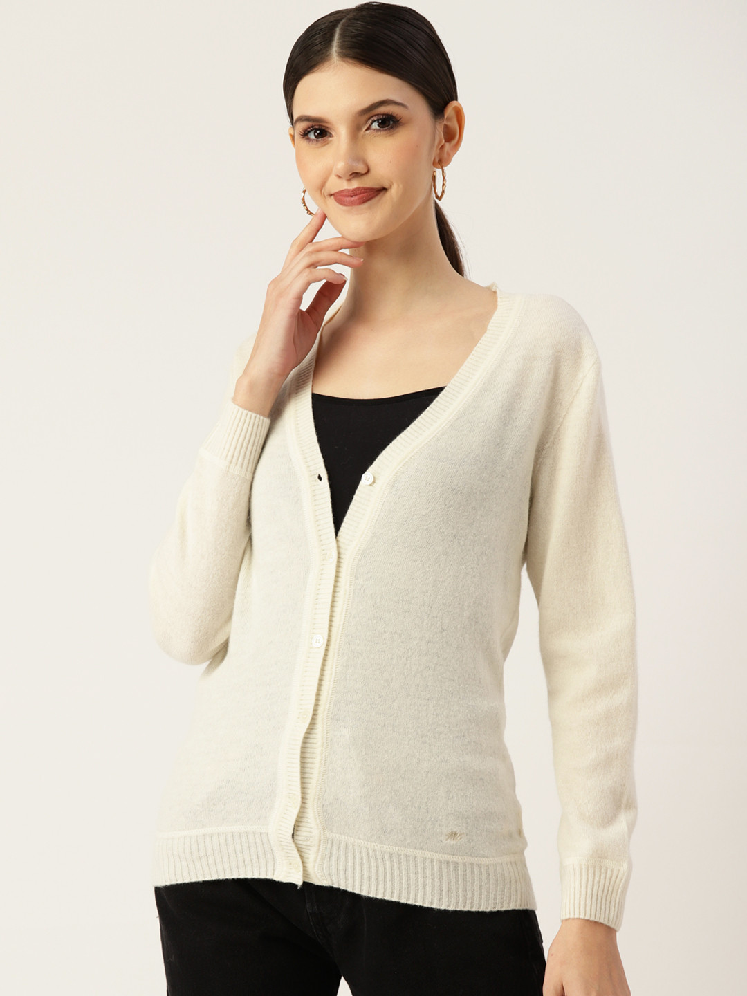 

Monte Carlo Women White Solid Cardigan
