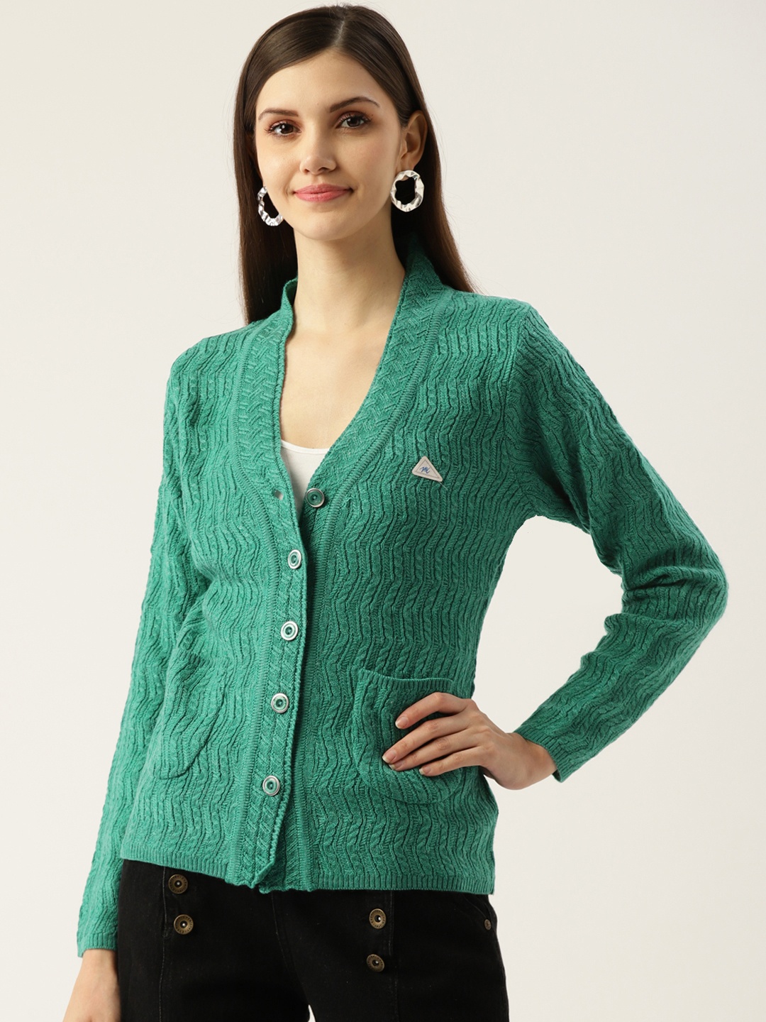 

Monte Carlo Women Green Self-Design Cardigan