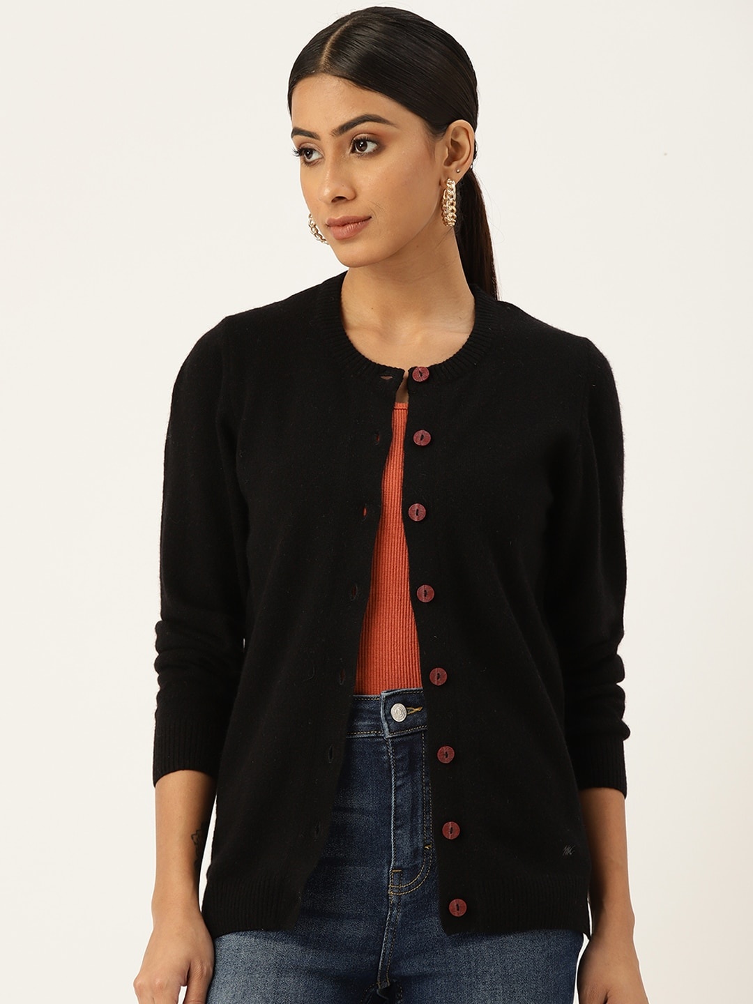

Monte Carlo Women Black Solid Cardigan
