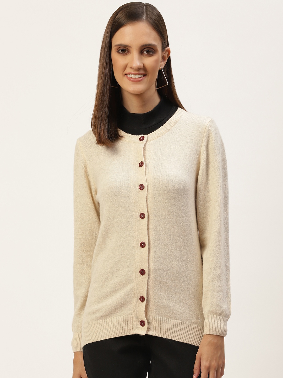 

Monte Carlo Women Off White Solid Cardigan