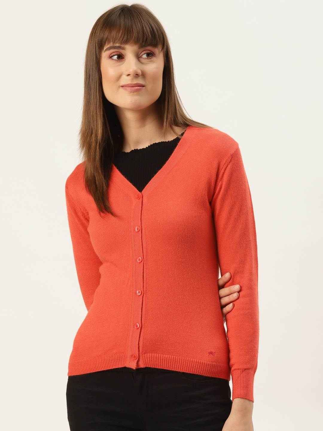 

Monte Carlo Women Orange Solid Cardigan