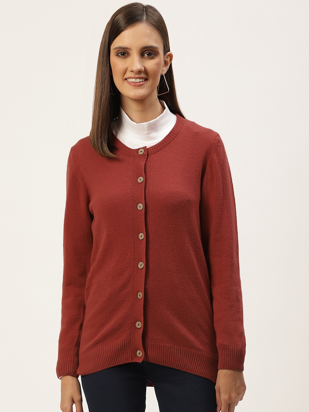 

Monte Carlo Women Maroon Solid Cardigan