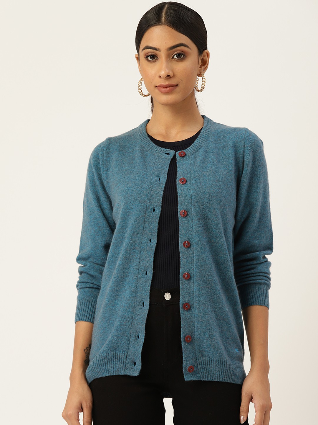 

Monte Carlo Women Teal Blue Solid Cardigan