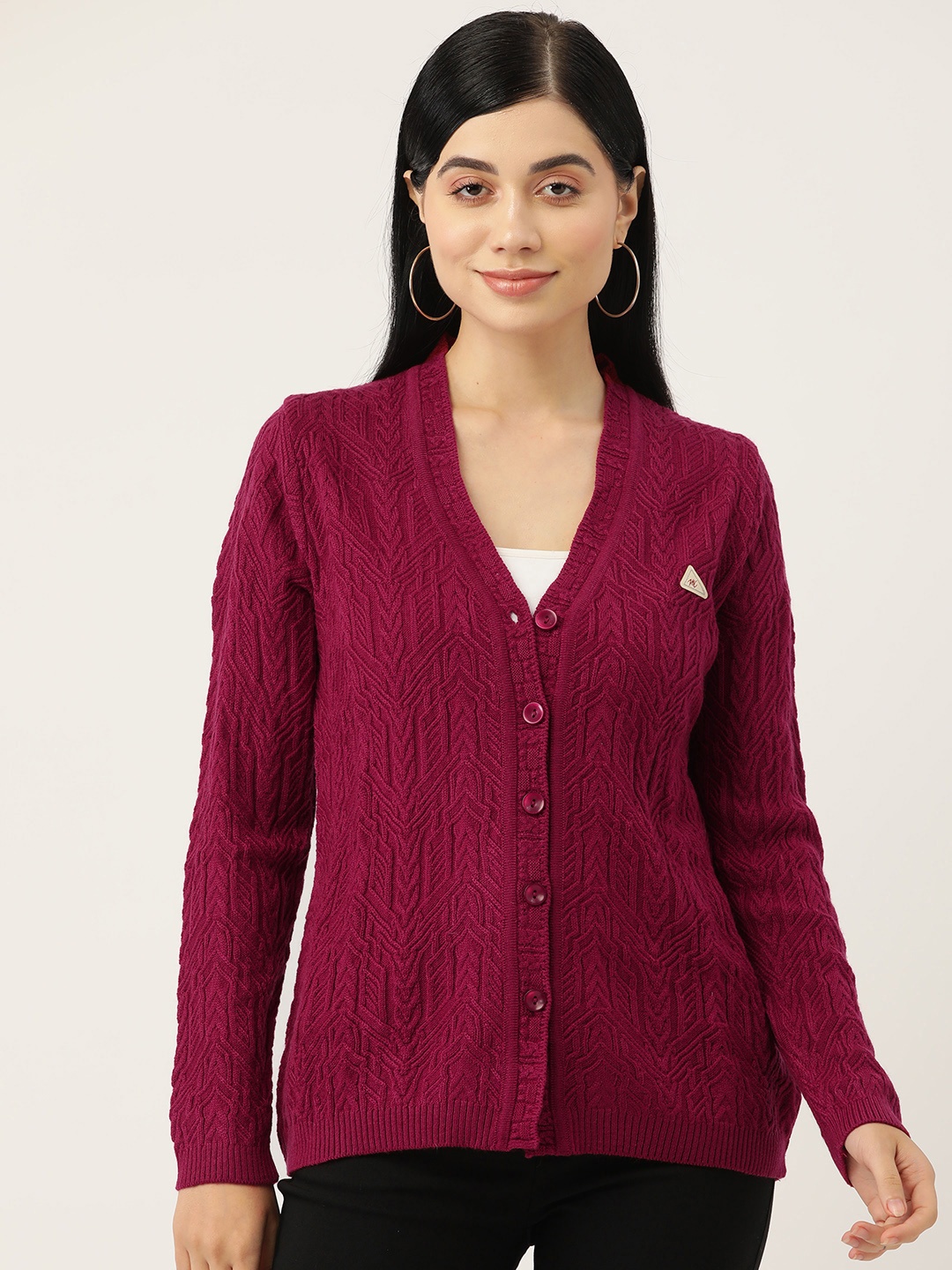 

Monte Carlo Women Burgundy Cable Knit Cardigan
