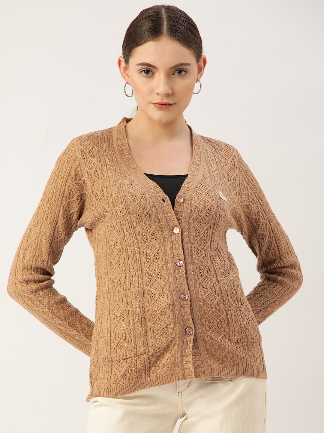 

Monte Carlo Women Beige Cable Knit Cardigan