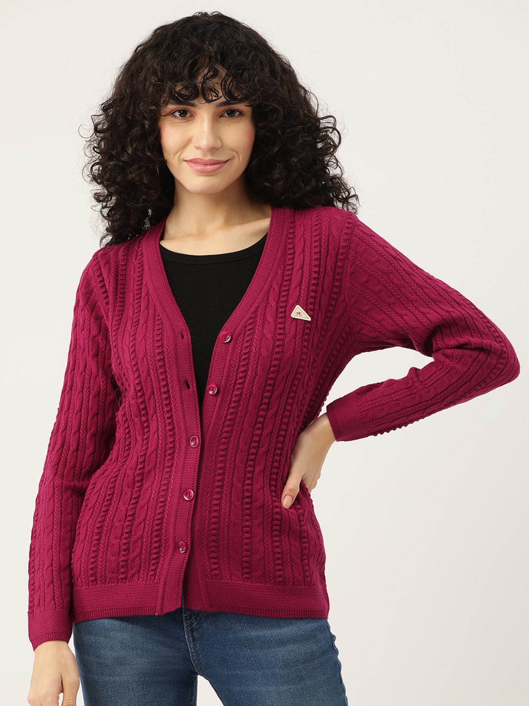 

Monte Carlo Women Magenta Cable Knit Cardigan