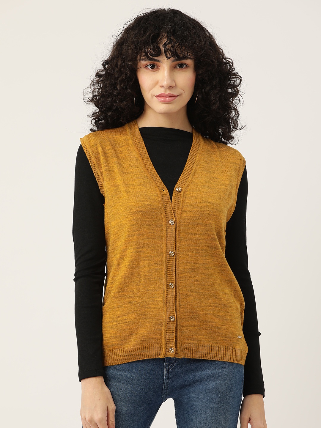 

Monte Carlo Women Mustard Yellow Solid Cardigan