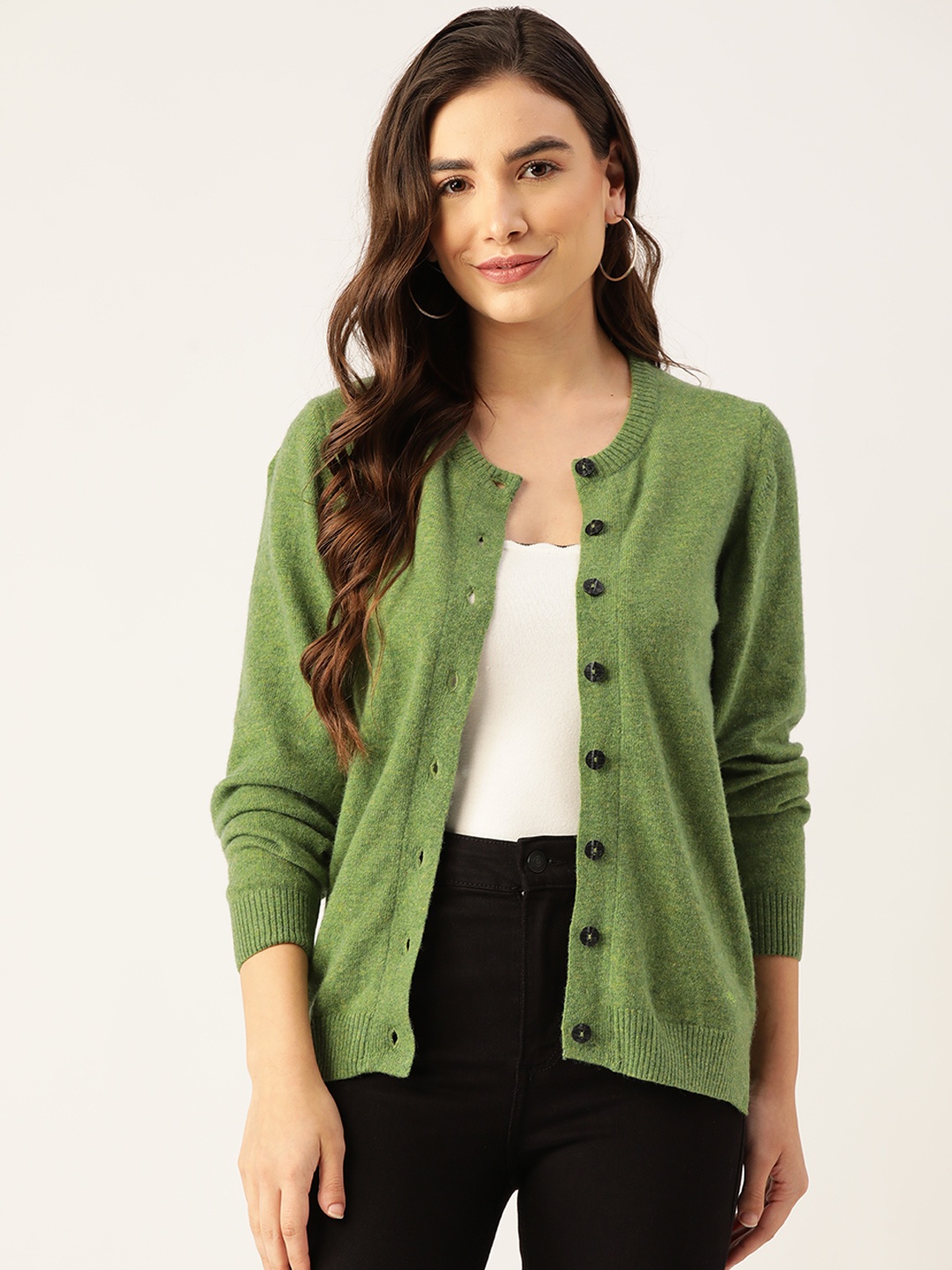 

Monte Carlo Women Green Solid Woollen Cardigan