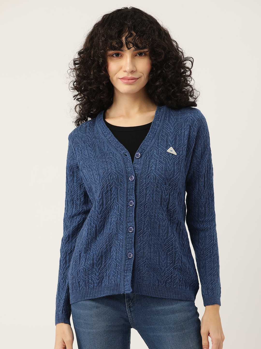

Monte Carlo Women Navy Blue Self Design Cardigan
