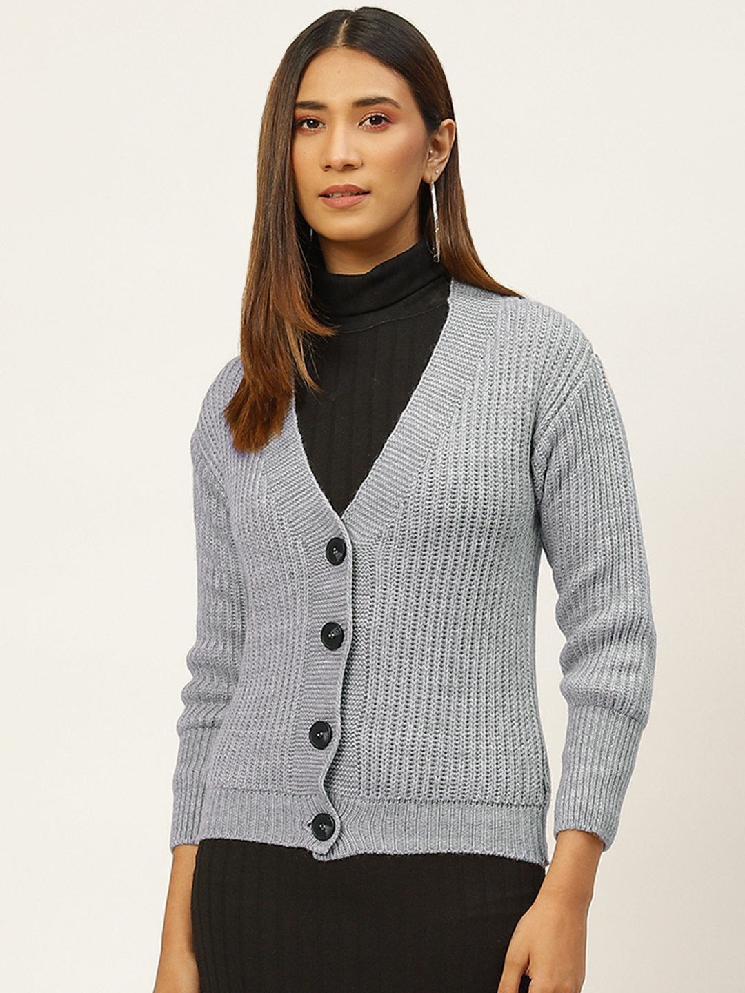 

Monte Carlo Women Grey Cable Knit Cardigan