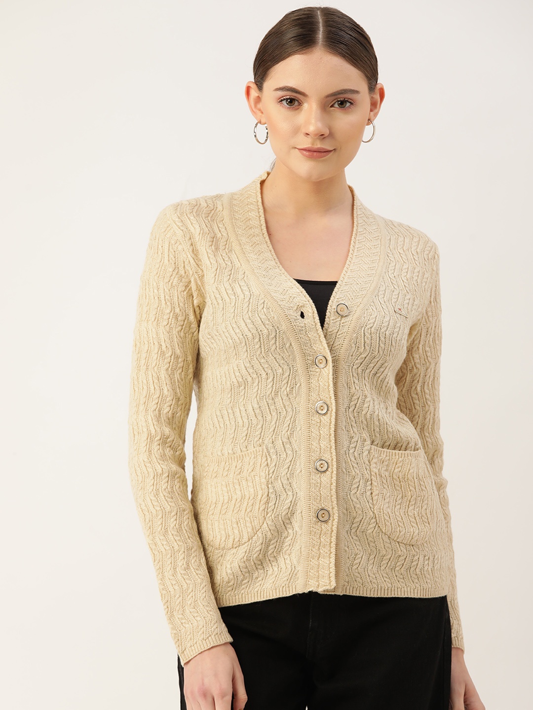 

Monte Carlo Women Cream-Coloured Cable Knit Cardigan