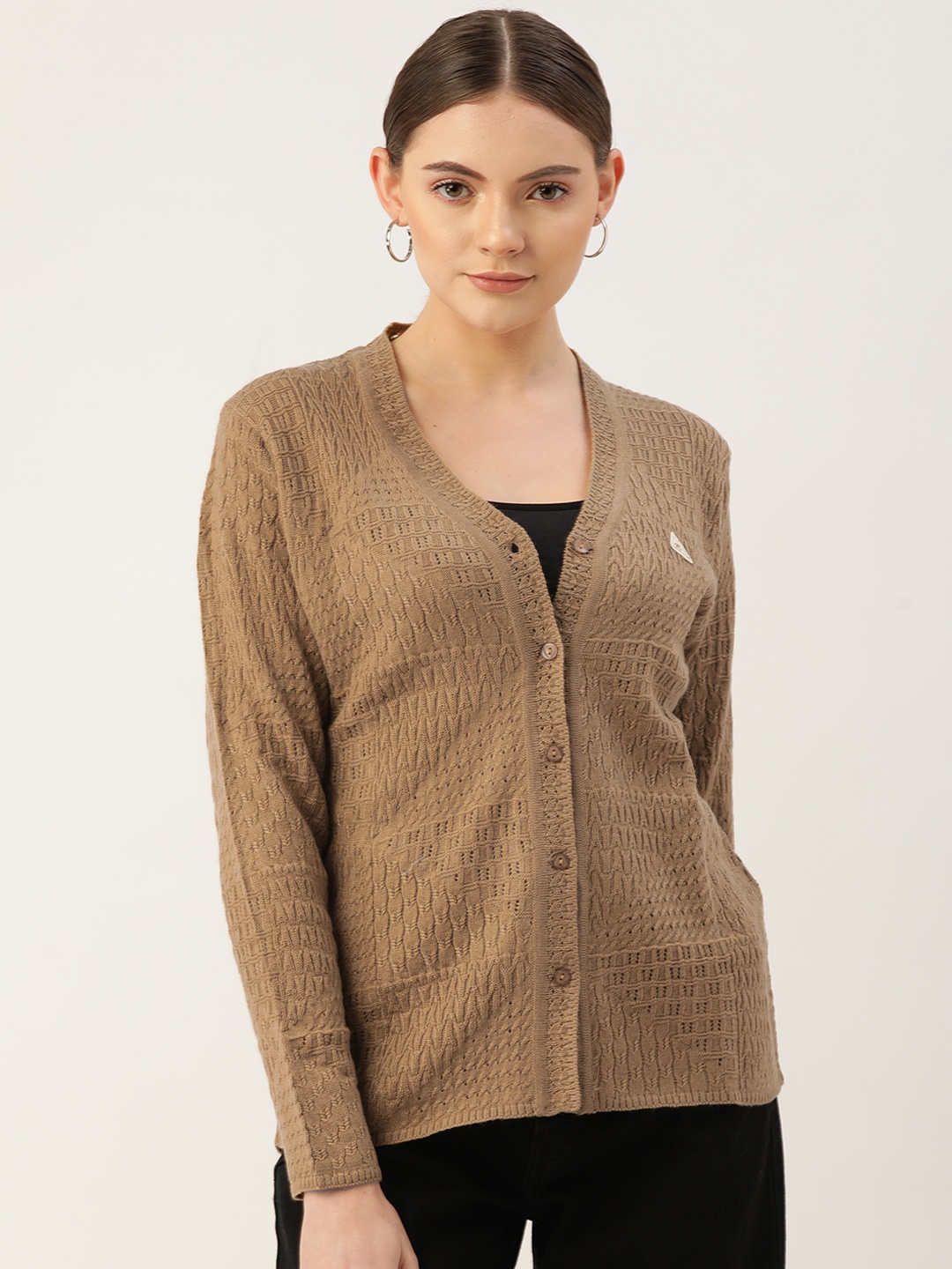

Monte Carlo Women Brown Cable Knit Cardigan