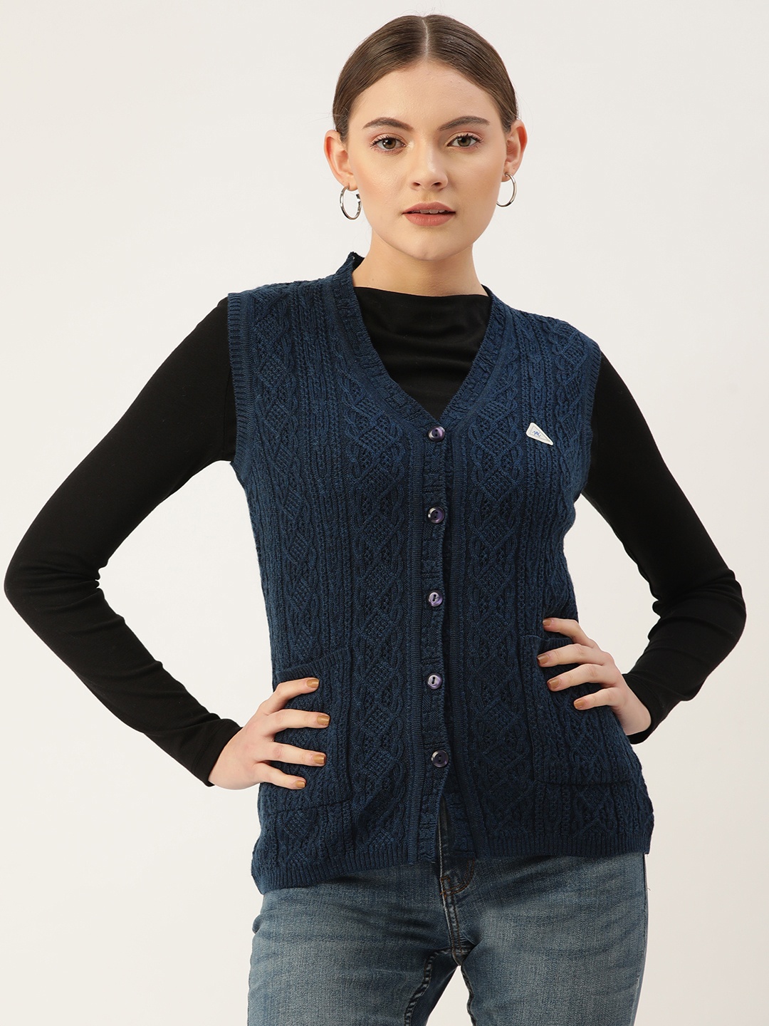 

Monte Carlo Women Navy Blue Solid Cardigan