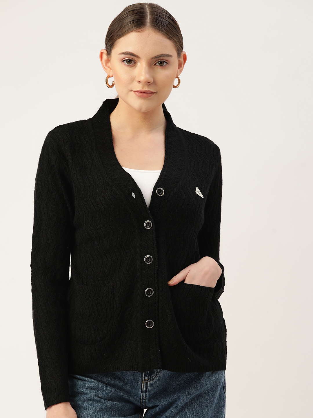 

Monte Carlo Women Black Cable Knit Cardigan