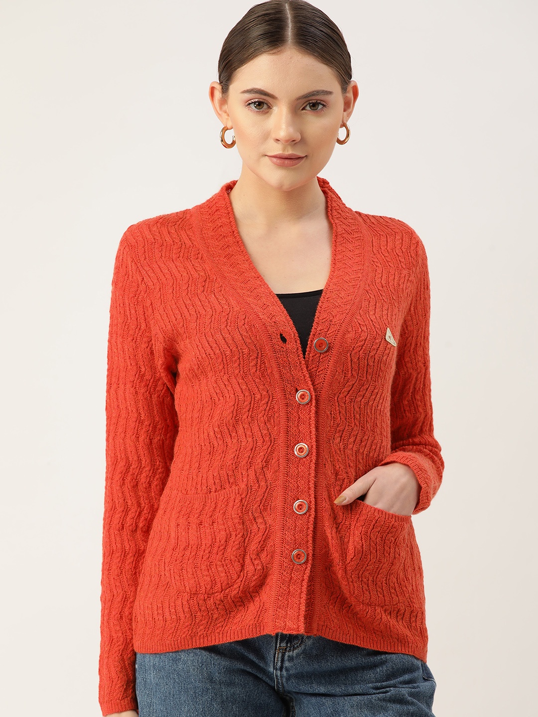 

Monte Carlo Women Orange Cable Knit Cardigan