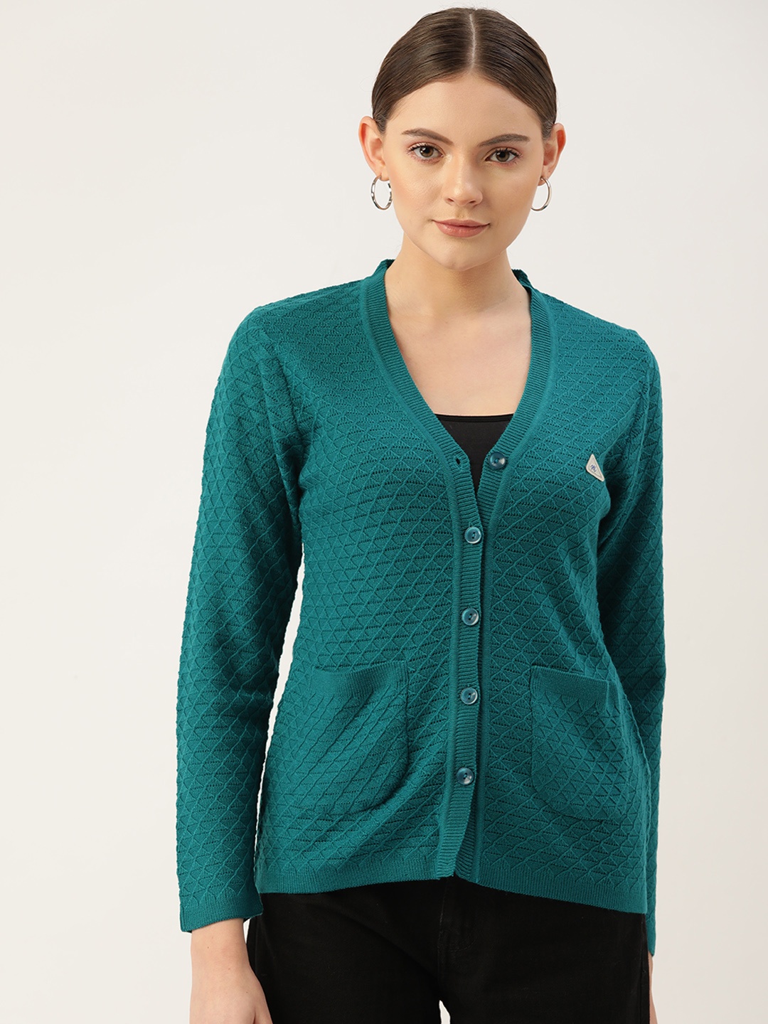 

Monte Carlo Women Teal Blue Cable Knit Cardigan