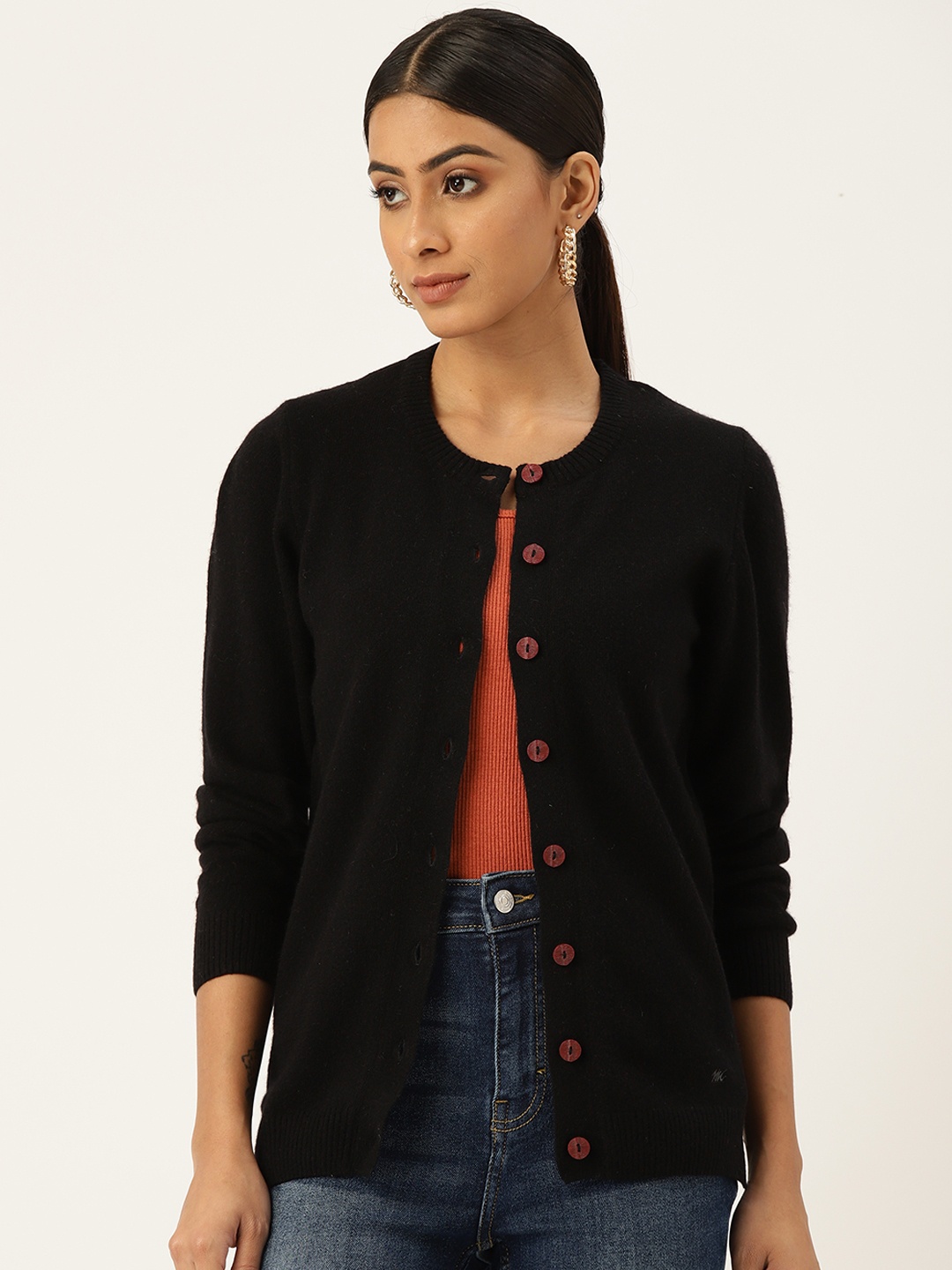

Monte Carlo Women Black Solid Cardigan