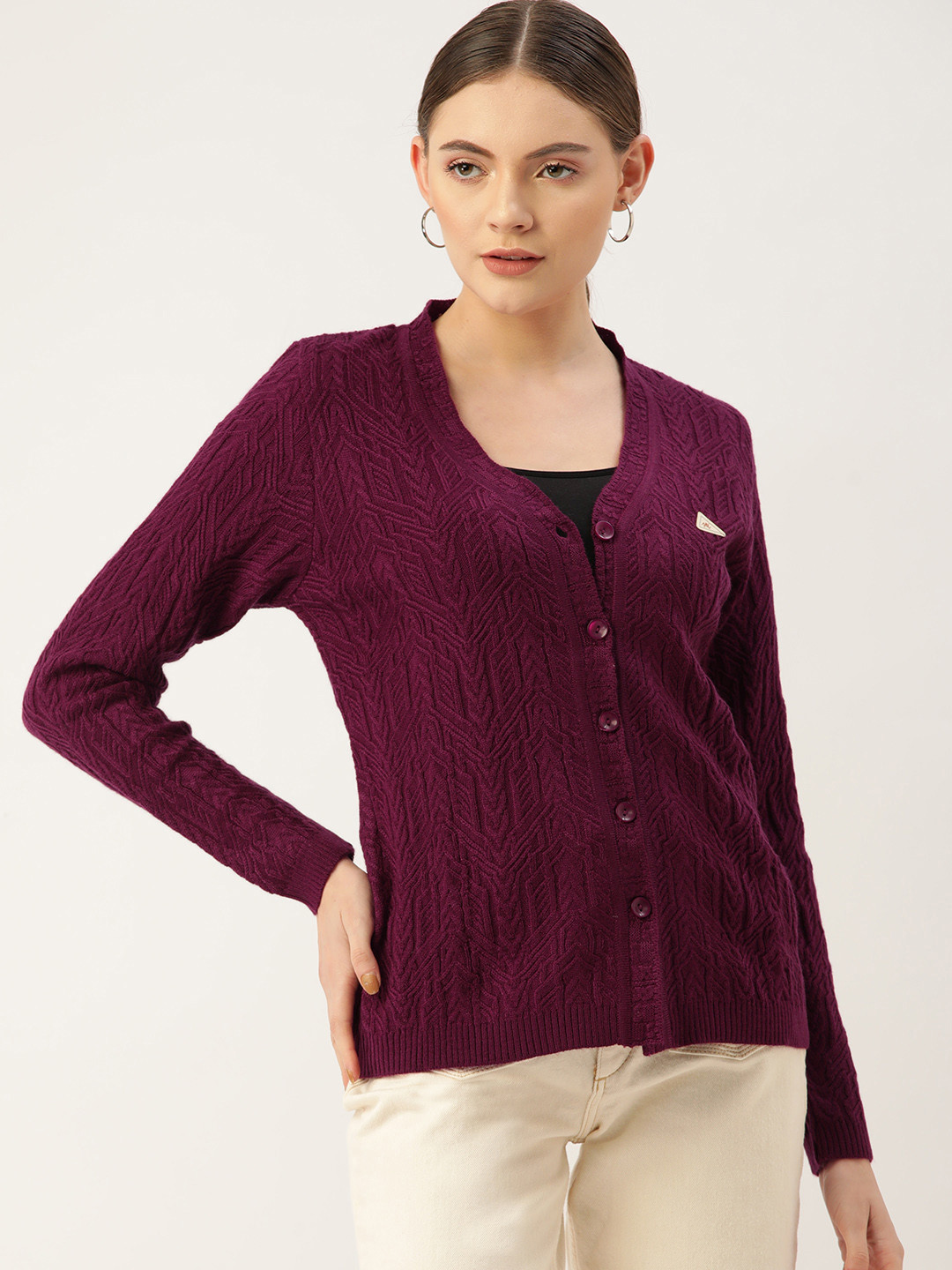 

Monte Carlo Women Purple Cable Knit Cardigan