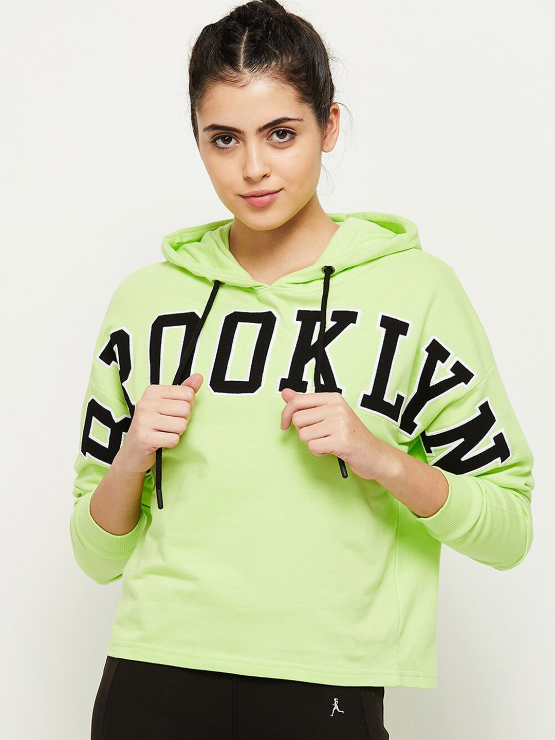 

max Women Lime Green Printed Pure Cotton Sweatshirt