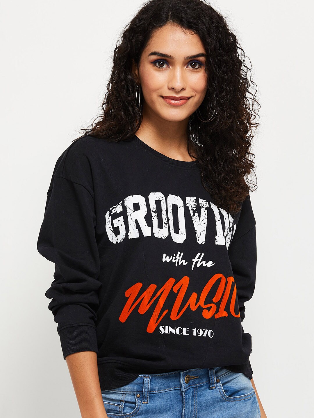 

max Women Black Printed Sweatshirt