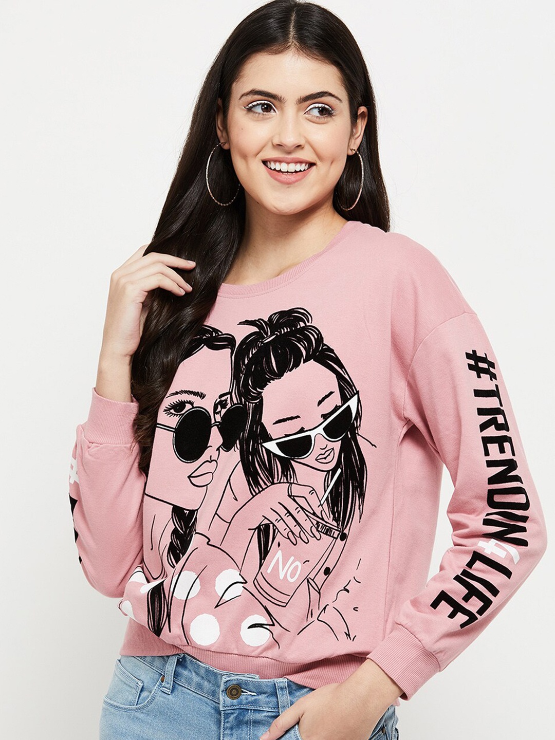 

max Women Pink Graphic Printed Sweatshirt