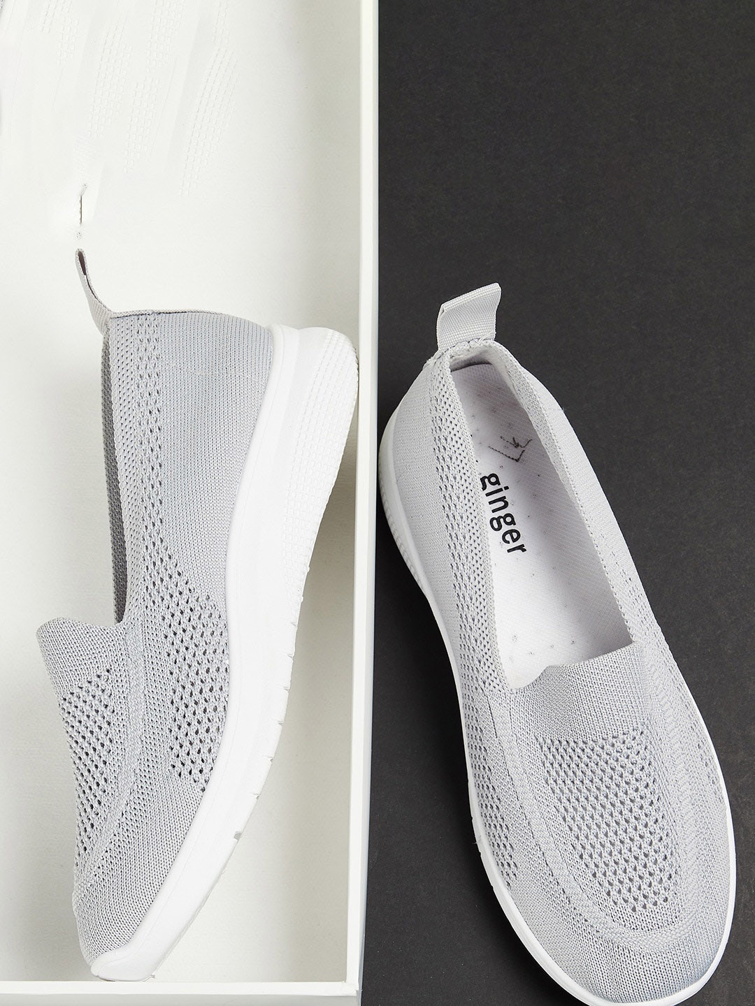 

Ginger by Lifestyle Women Grey Textured PU Slip-On Sneakers